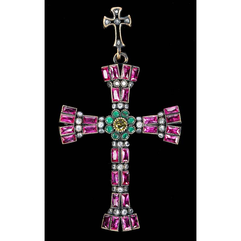 Chest Cross in Silver, Bronze, Topazes, Agates, Garnets. Years 70-80s