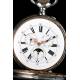 Antique Oversized Silver Pocket Watch, Calendar and Moon Phase. 1890