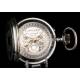 Antique Oversized Silver Pocket Watch, Calendar and Moon Phase. 1890