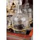 Antique French Liquor Cabinet. Carved glassware. Complete. Key. France, Circa 1900