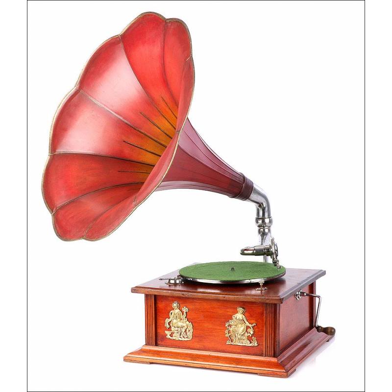 Antique Central European horn gramophone. Circa 1915