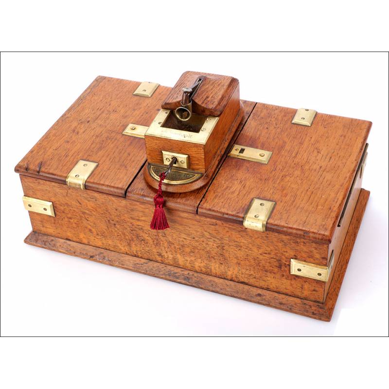 Antique Humidor with cigar cutter. Curious Lock. France, Circa 1900