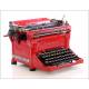 Antique Red Underwood 5 typewriter with Spanish keyboard. Circa 1930's