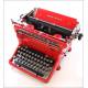 Antique Red Underwood 5 typewriter with Spanish keyboard. Circa 1930's