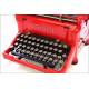 Antique Red Underwood 5 typewriter with Spanish keyboard. Circa 1930's