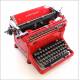 Antique Red Underwood 5 typewriter with Spanish keyboard. Circa 1930's