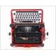 Antique Red Underwood 5 typewriter with Spanish keyboard. Circa 1930's