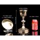 Antique Chalice in Solid Silver Gilt and Garnets. Case. France, Circa 1880