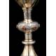 Antique Chalice in Solid Silver Gilt and Garnets. Case. France, Circa 1880