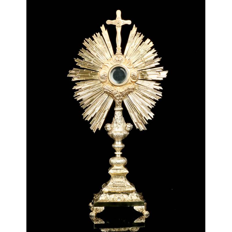 Antique Silver Gilt Monstrance. Good condition. France, Circa 1850