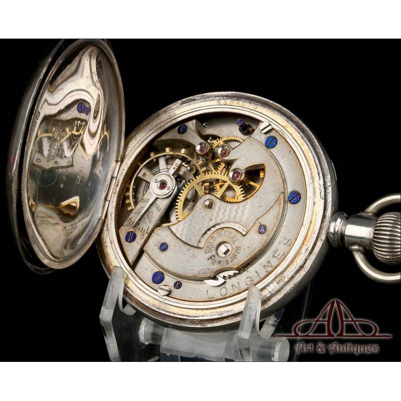 Antique Longines Pocket Watch in 925 Silver. Circa 1880