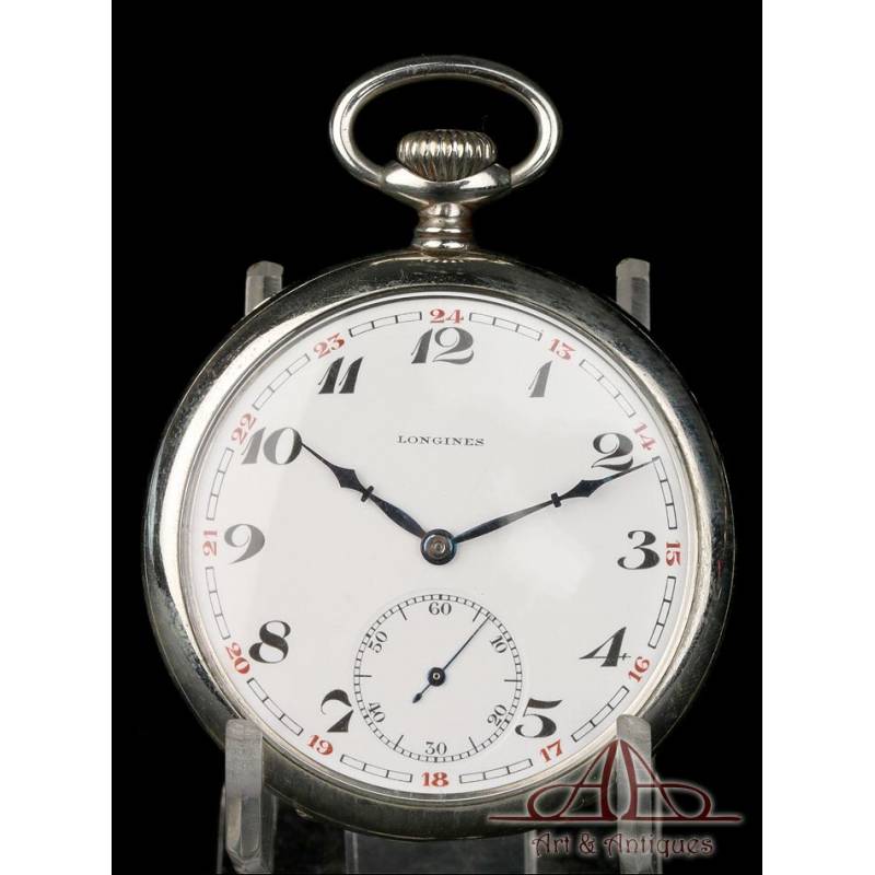 Reloj de Bolsillo Longines. Metal Plateado. Circa 1930