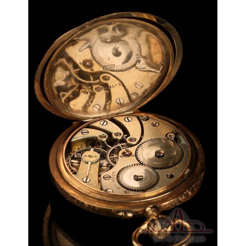 Degenerar persecucion flotante Reloj de Bolsillo Longines Antiguo. Oro de 18K. Suiza, Circa 1900
