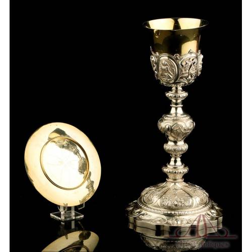 Antique Solid-Silver Chalice and Paten. France, 19th Century