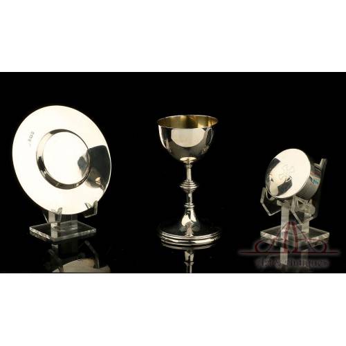 Antique Solid-Silver Travel Chalice with Paten and Host Box. England, 1925