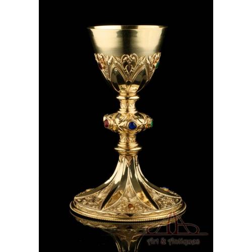 Antique Gilt Solid Silver Chalice with Cabochons. France, 19th Century