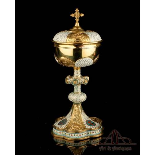 Antique Ciborium. Champlevé Enamels. France, Circa 1920