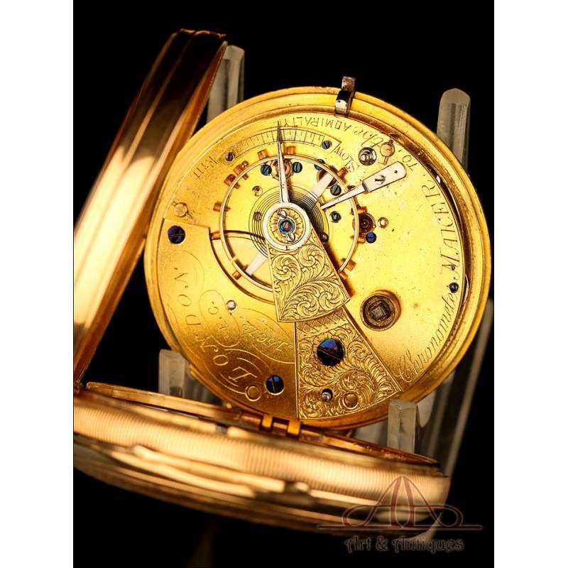 Chimenea Telemacos carrete Fantástico Reloj de Bolsillo Antiguo en Oro de 18K. William Bent. Londres,  1875