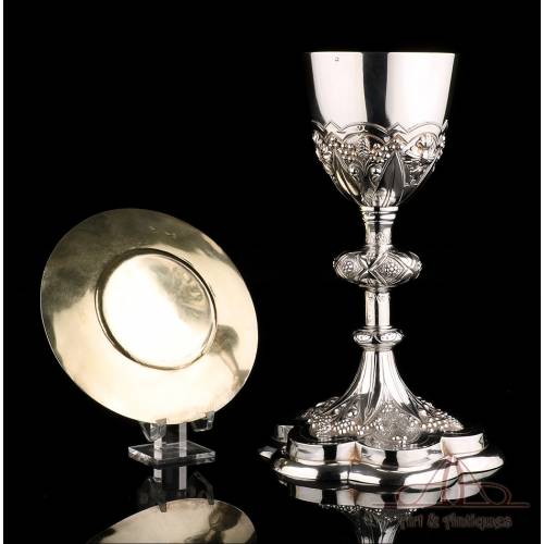 Antique Silver Chalice and Paten Set. France, 19th Century