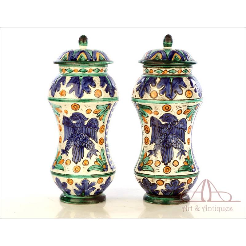 dos bonitos botes de cerámica y tape de madera - Acquista Oggetti vintage  in porcellana e ceramica su todocoleccion