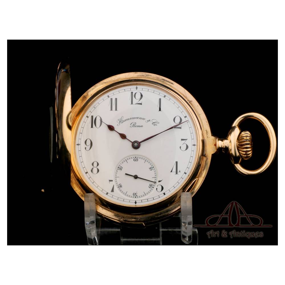 lapso desarrollando Sueño Antiguo Reloj de Bolsillo con Sonería de minutos. Oro 18K. Hausmann & Co.  1905