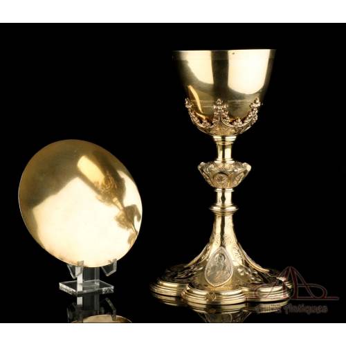 Antique Gilt Silver Chalice. With medallions on the base. France, Circa 1900