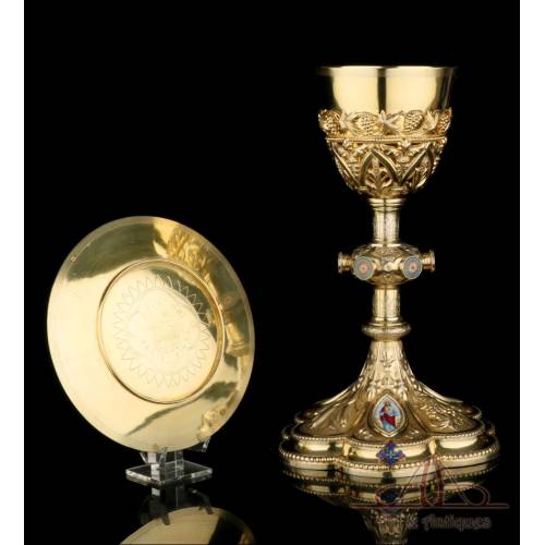 Antique Gilt-Silver Chalice with Enamels. 100% Silver. France, Circa 1900