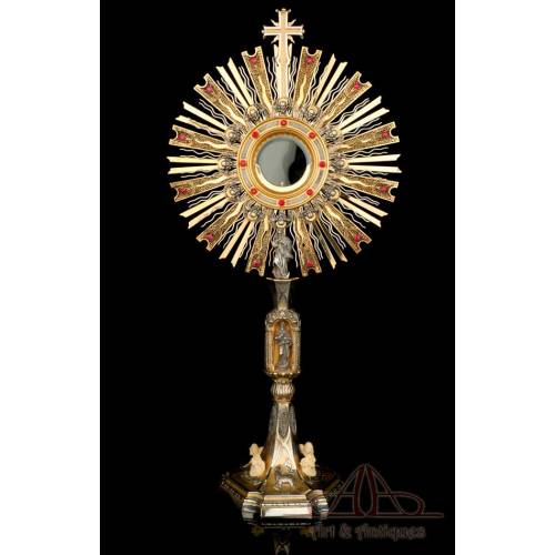 Striking Solid Silver Monstrance. Italy, Circa 1950. 100% Silver