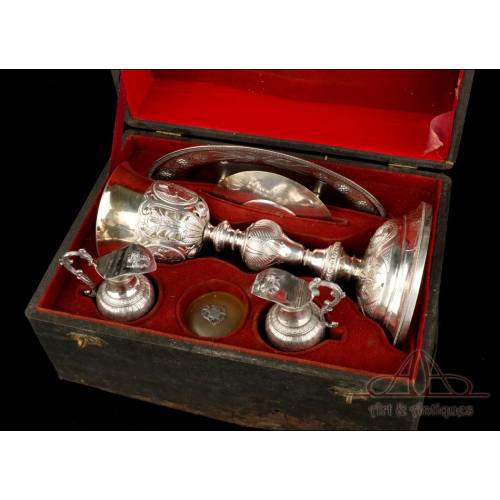 Very Rare Solid Silver Chalice and Cruets Set. France, Circa 1860