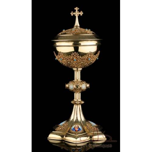 Extraordinary Gilt Silver Ciborium with Enamels. France, Circa 1900