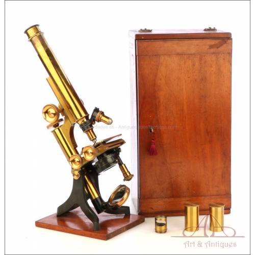 Microscope de Poche Édouardien Antique en Laiton, Angleterre, 1910