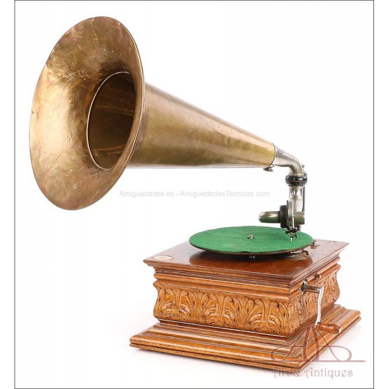 Antique Original Machine Green Horn Gramophone Vintage 1930 Hmv