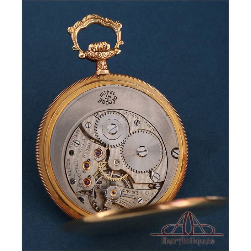 Antique Ultrafine Movado Pocket Watch. 18K Gold and Diamonds. Switzerland c. 1930