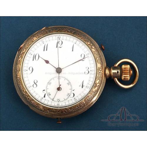 Antiguo Reloj de Bolsillo con Sonería a Minutos y Cronómetro. Suiza, Sobre 1900