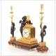 Antique French Mantel Clock. Gilt and Patinated Bronze. . France, 19th Century