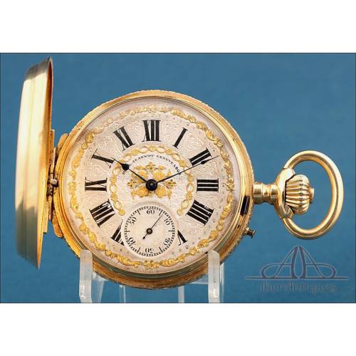 Precioso Reloj Bolsillo Antiguo Paul Jeannot de Oro 18K. Suiza, Sobre 1880