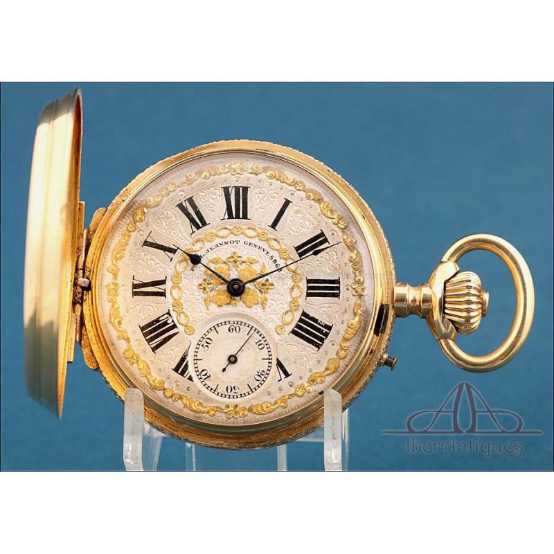 Precioso Reloj Bolsillo Antiguo Paul Jeannot de Oro 18K. Suiza, Sobre 1880