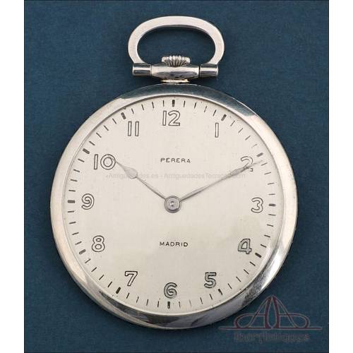 Muy Raro Reloj de Bolsillo Ultrafino de Platino y Zafiros. Suiza, Circa 1930