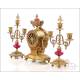 Antique Mantel Pendulum Clock and Candelabra Set. France, 19th Century