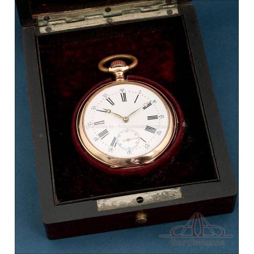 Antiguo Reloj de Bolsillo de Oro de 18K con Sonería a Cuartos. Suiza, Sobre 1890