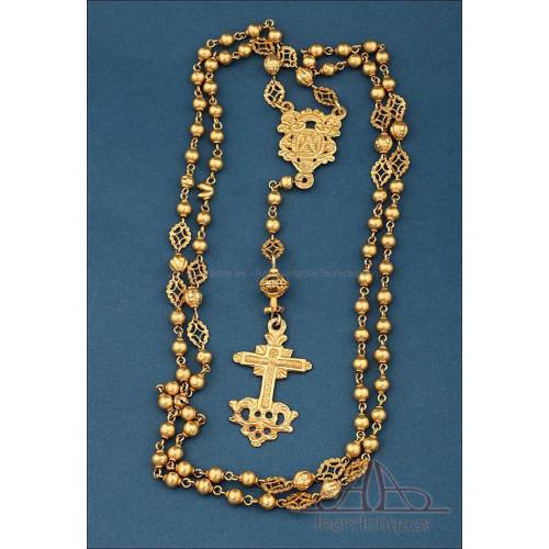 Antiguo Rosario de Oro de 14K. Hecho a Mano. Siglo XVIII, c. 1750