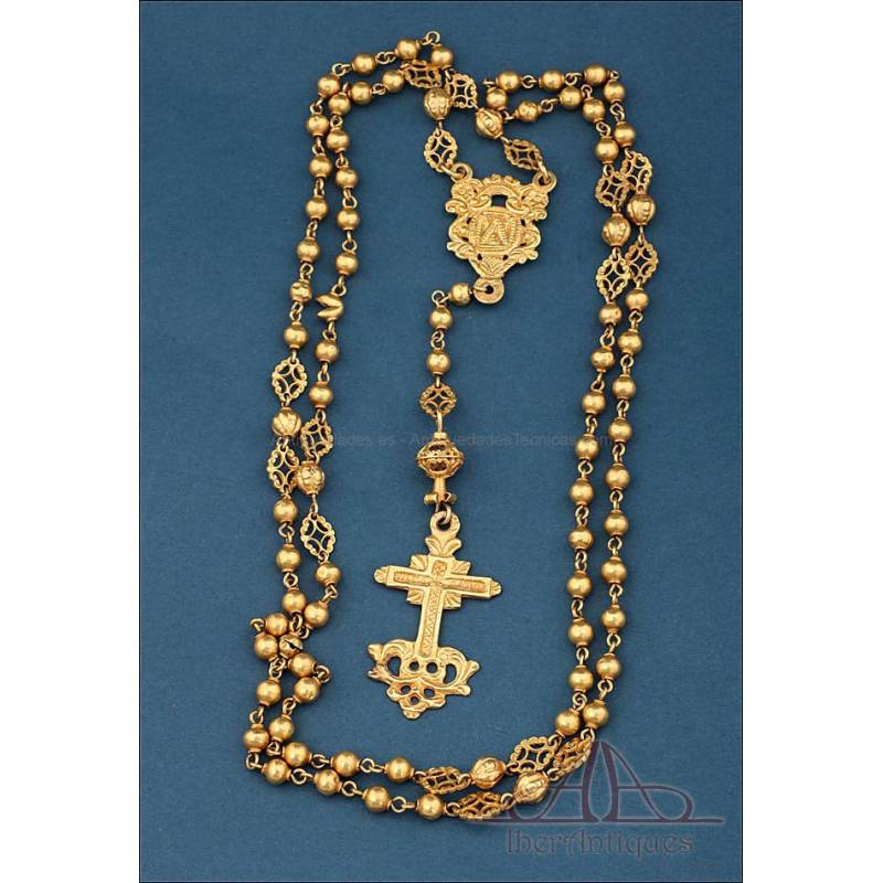 Antiguo Rosario de Oro de 14K. Hecho a Mano. Siglo XVIII, c. 1750