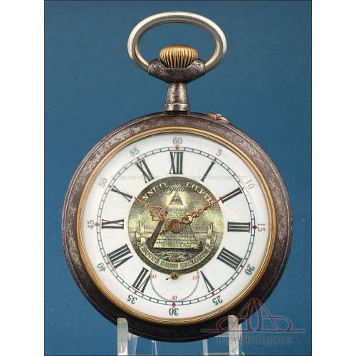 Antiguo Reloj de Bolsillo Masónico. ¿Iluminati?. Diametro 66,6 mm. Circa 1900