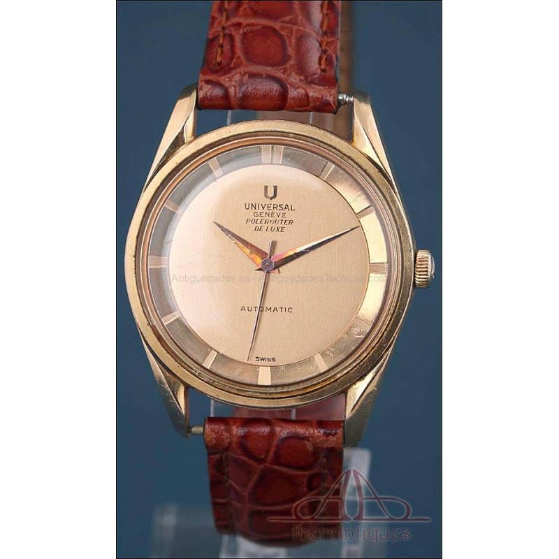 Precioso Reloj de Pulsera Universal Geneve Polerouter De Luxe. Oro 18K. Suiza, 1950s