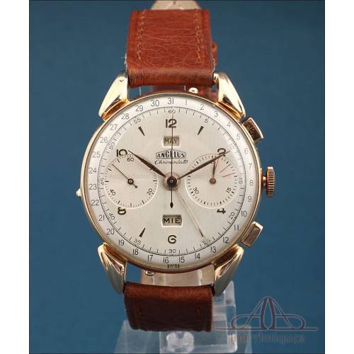 Reloj de Pulsera Vintage Angelus Chronodato en Oro de 18K. Suiza, 1947