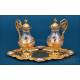 Extraordinary Antique Set of Chalice and Cruets. Gilt Silver and Enamels. France, ca. 1880.