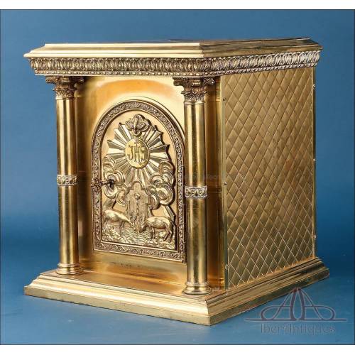 Antique Gilt Metal Tabernacle with Functional Lock, Spain, circa 1940