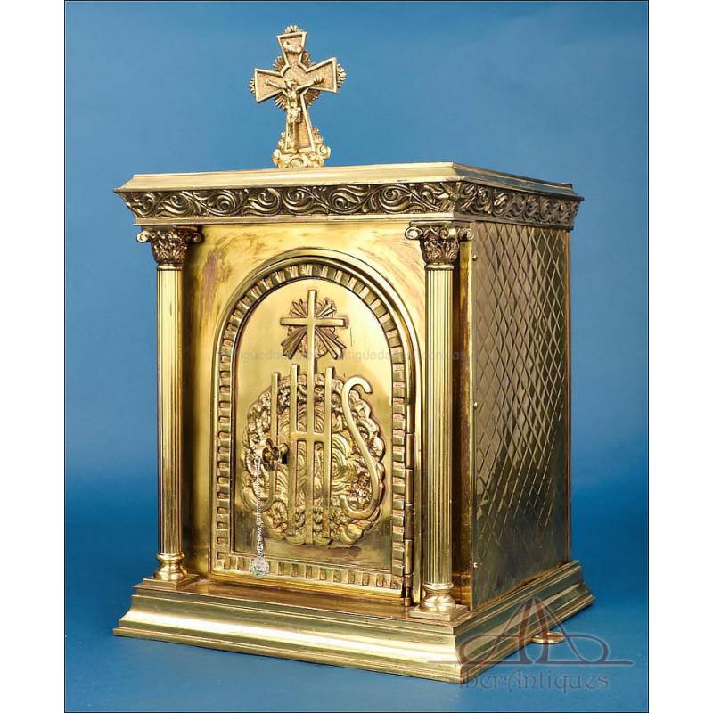 Antique Bronze and Brass Tabernacle with Key, Spain 1950