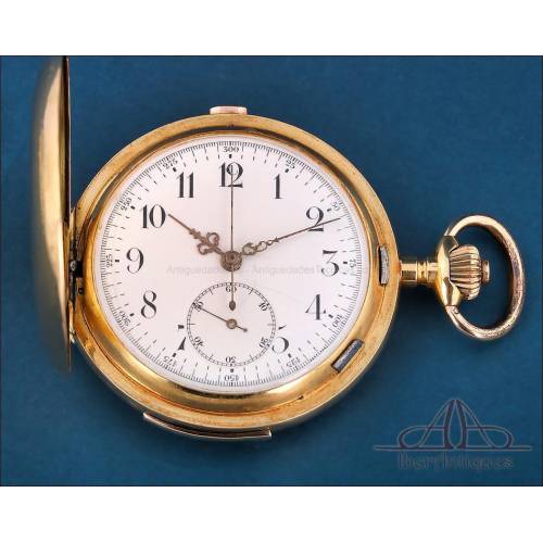 Reloj de Bolsillo Antiguo en Oro 18K con Sonería y Cronógrafo, Suiza 1890