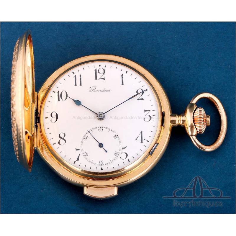 Elegante Reloj de Bolsillo Antiguo con Sonería a Minutos, Oro 18K, Suiza, 1890